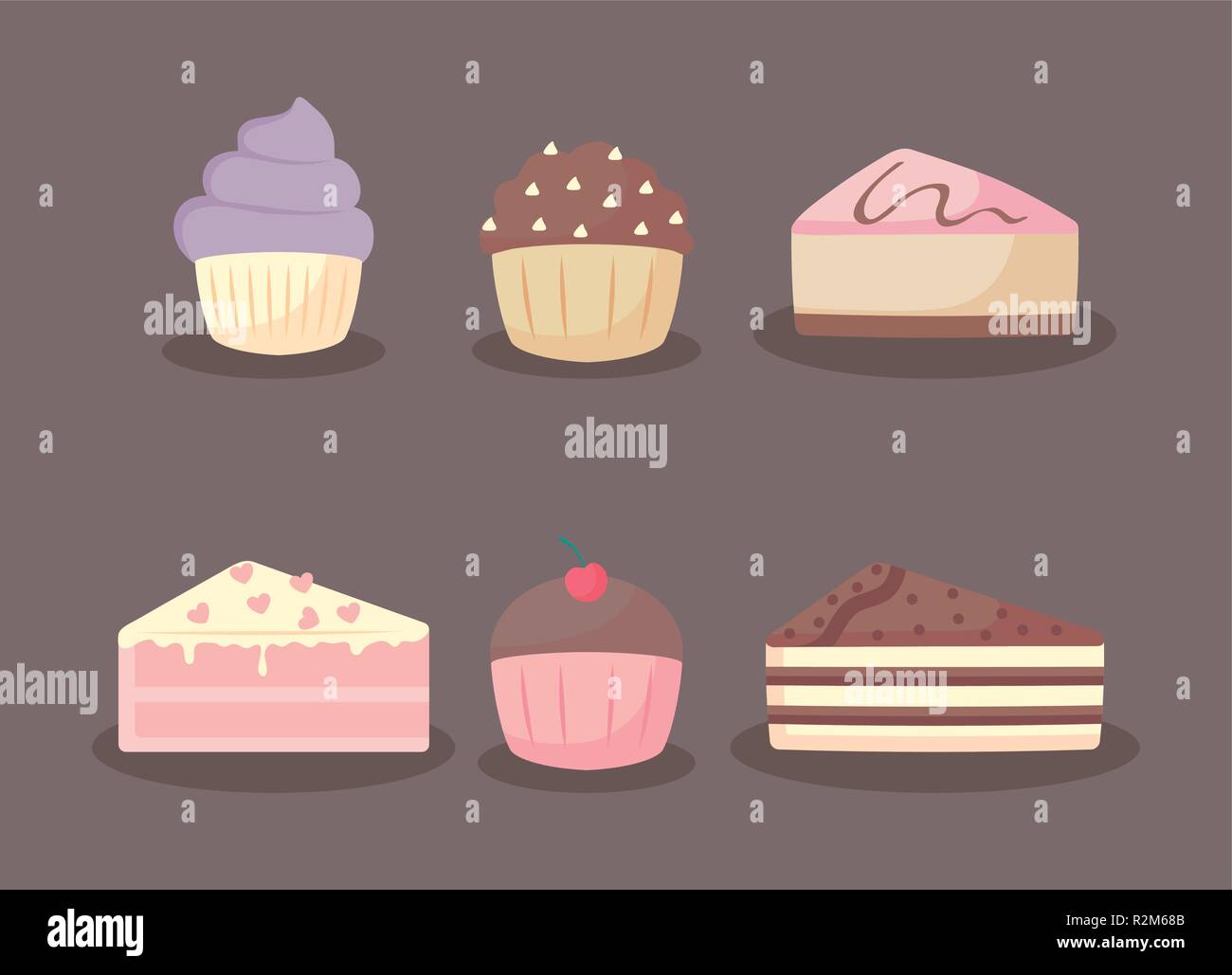 sweet and delicious cakes and cupcakes vector illustration design Stock ...