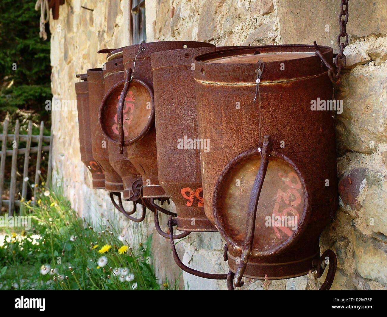 old milk cans Stock Photo