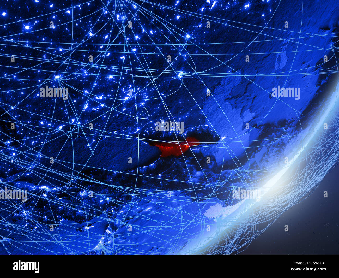 Georgia on green model of planet Earth with network at night. Concept ...