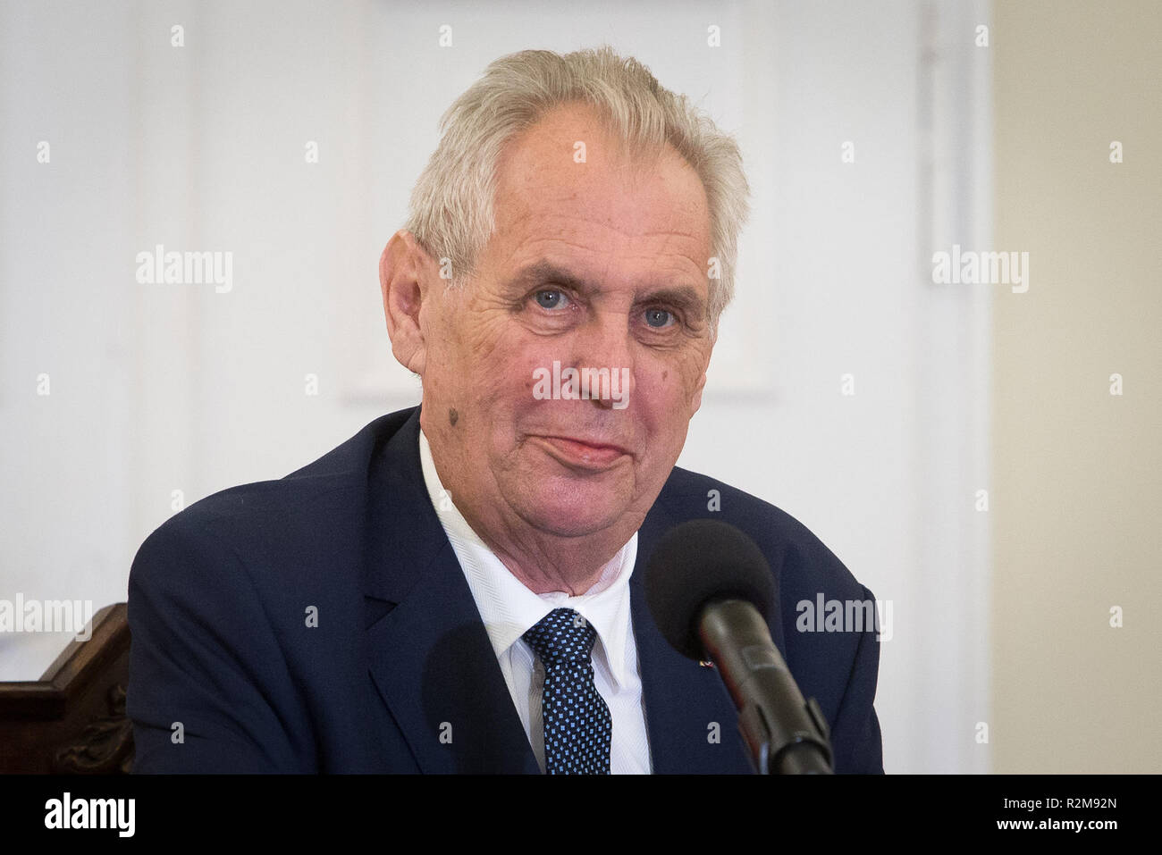 President of the Czech Republic Milos Zeman during the press conference with President of Poland Andrzej Duda at Presidential Palace in Warsaw, Poland on 10 May 2018 Stock Photo