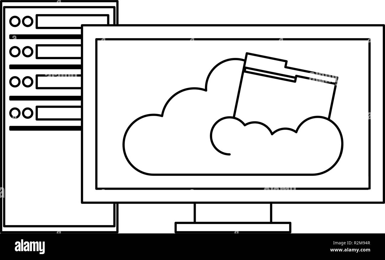 computer with cloud computing vector illustration graphic design Stock ...