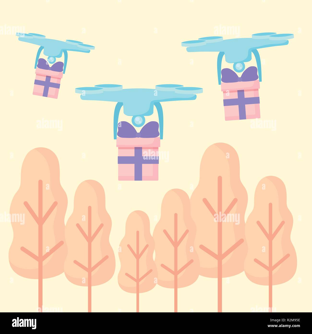 delivery service drone flying with gift boxes vector illustration ...