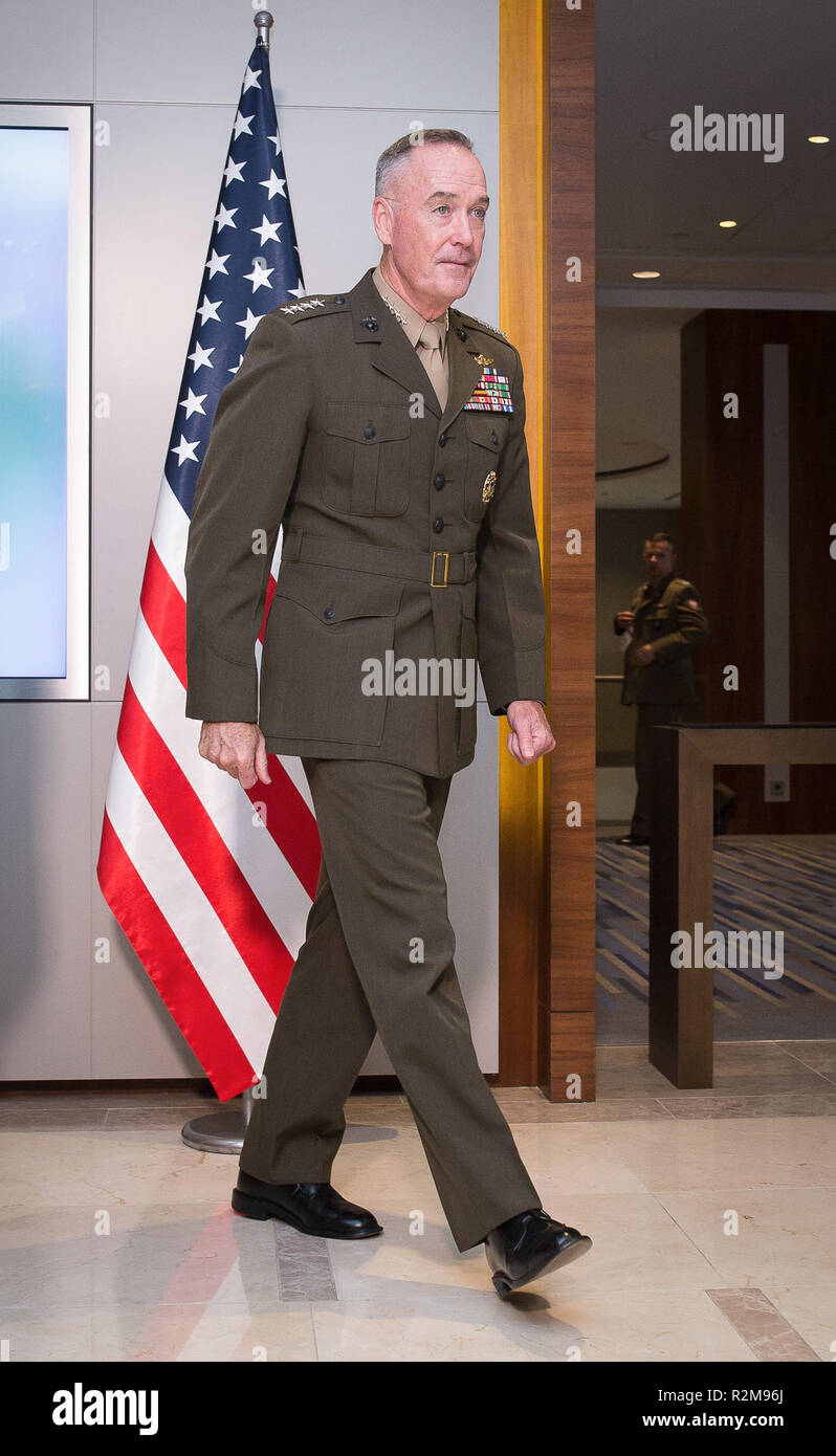 Chairman of the Joint Chiefs of Staff (highest-ranking military officer in the US Army) Joseph Dunford during the NATO Military Committee Conference at Double Tree by Hilton hotel in Warsaw, Poland on 29 September 2018 Stock Photo