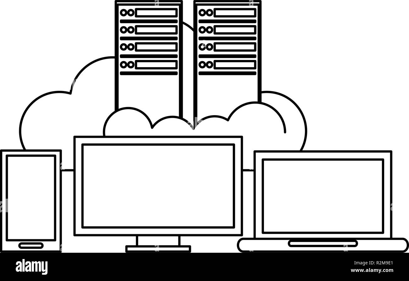 Technology devices with cloud computing vector illustration graphic ...