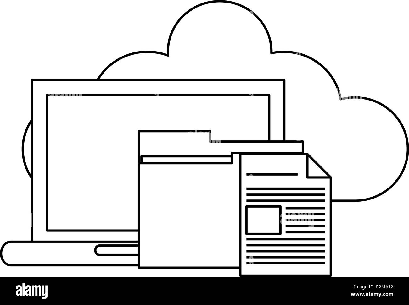 Laptop and cloud computing with folder vector illustration graphic ...