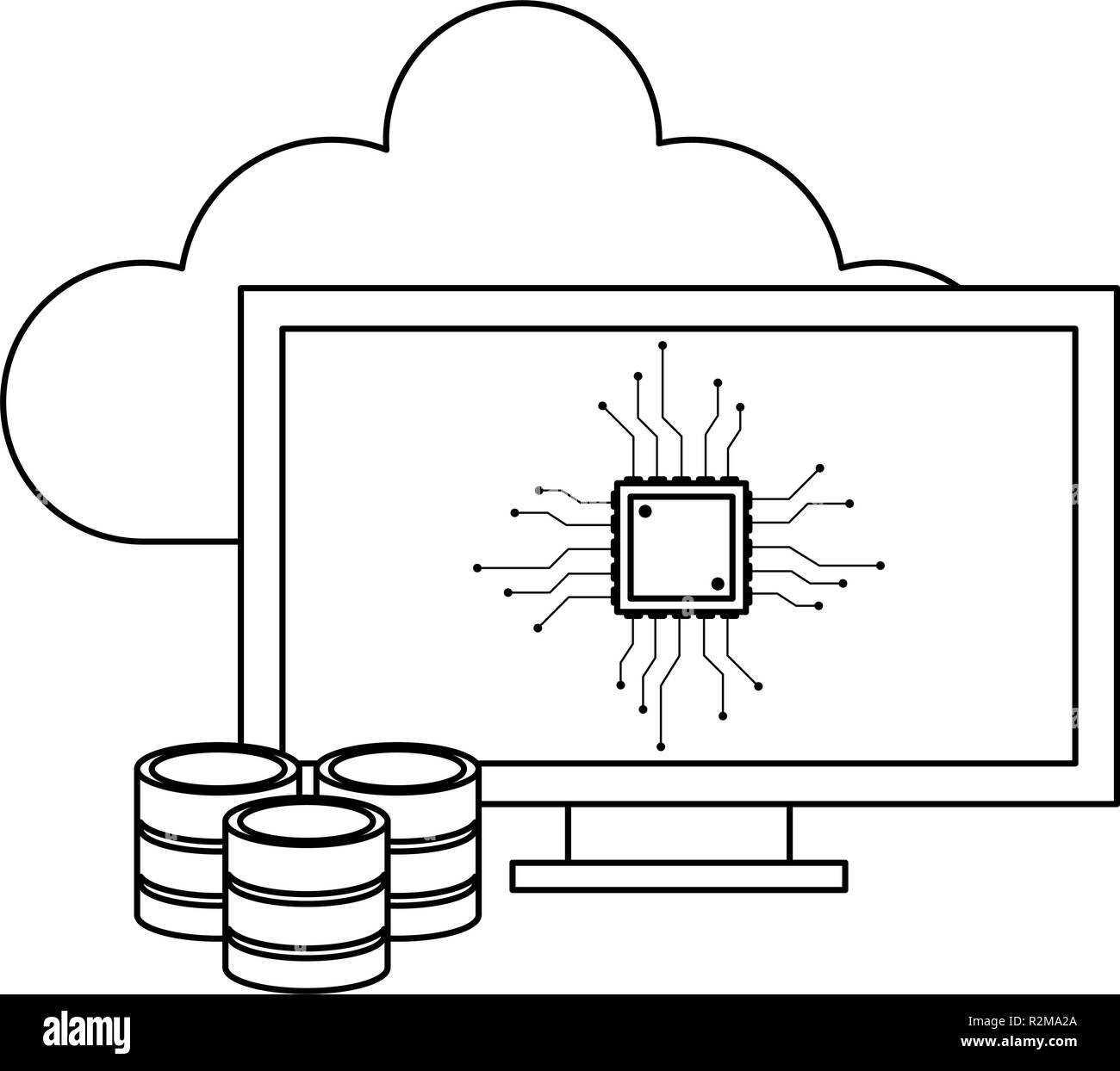 Computer with cloud computing database vector illustration graphic ...