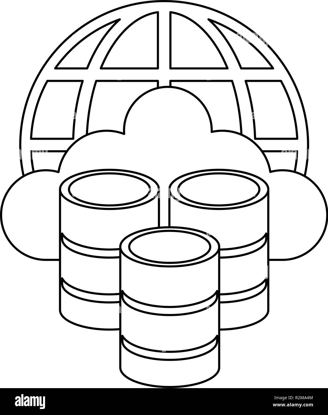 Database and cloud computing with global sphere vector illustration ...