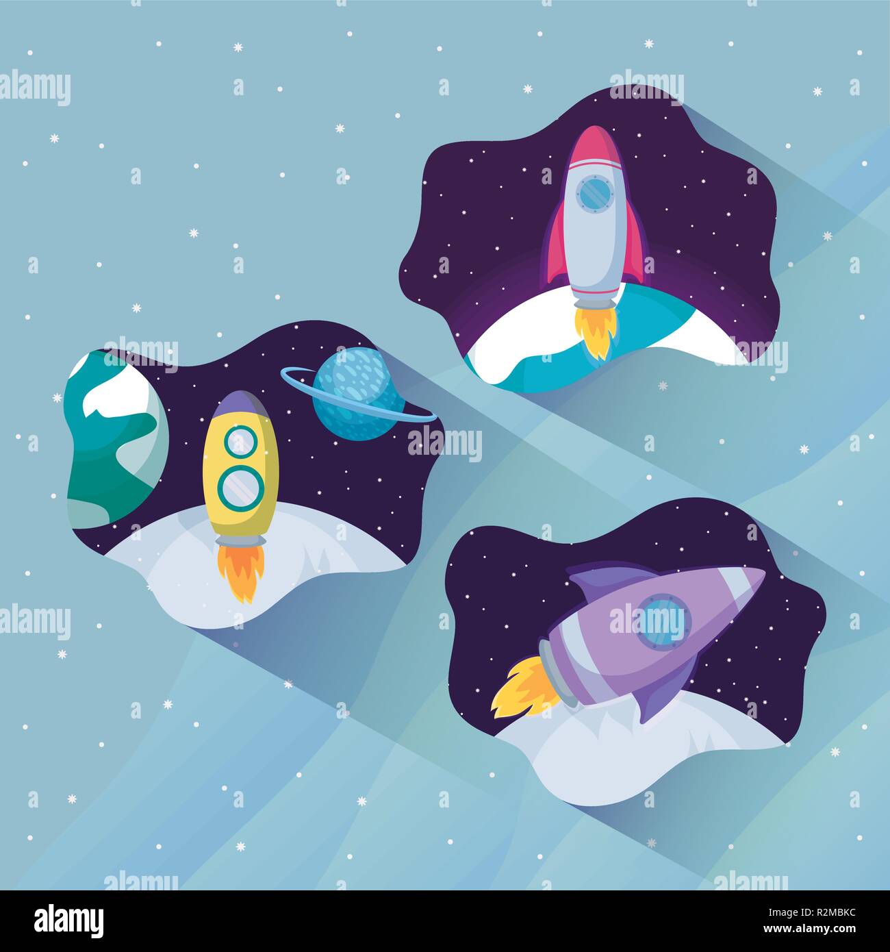 startup rockets with moon and planets vector illustration design Stock ...