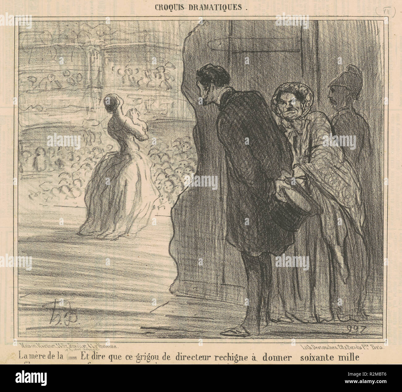 Le mère d ela chanteuse. Dated: 19th century. Medium: lithograph. Museum: National Gallery of Art, Washington DC. Author: HONORÉ DAUMIER. Stock Photo