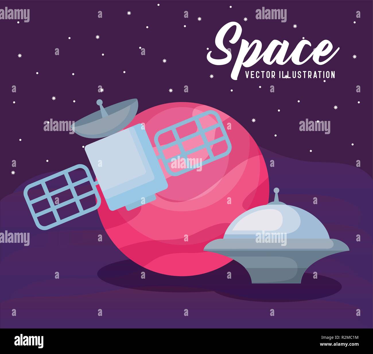 space satellite with planet and spaceship vector illustration design Stock Vector