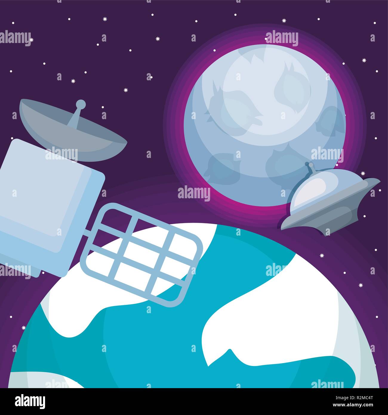 space satellite with planet earth and moon vector illustration design ...