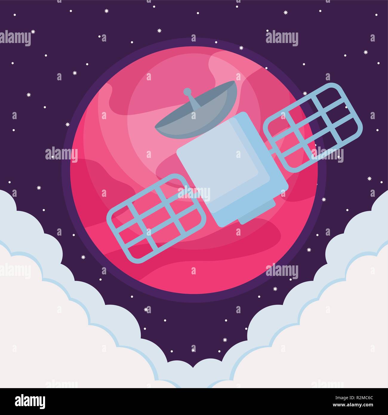space satellite with planet earth and clouds vector illustration design Stock Vector