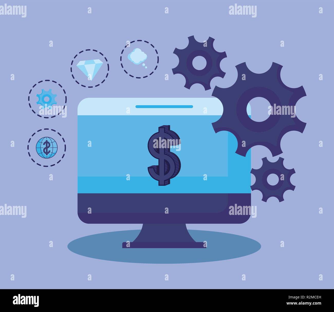 monitor computer with set icons economy finance vector illustration ...