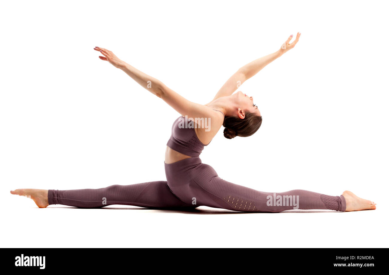 Beautiful young woman doing exercise, isolated on white background. Healthy life concept Stock Photo