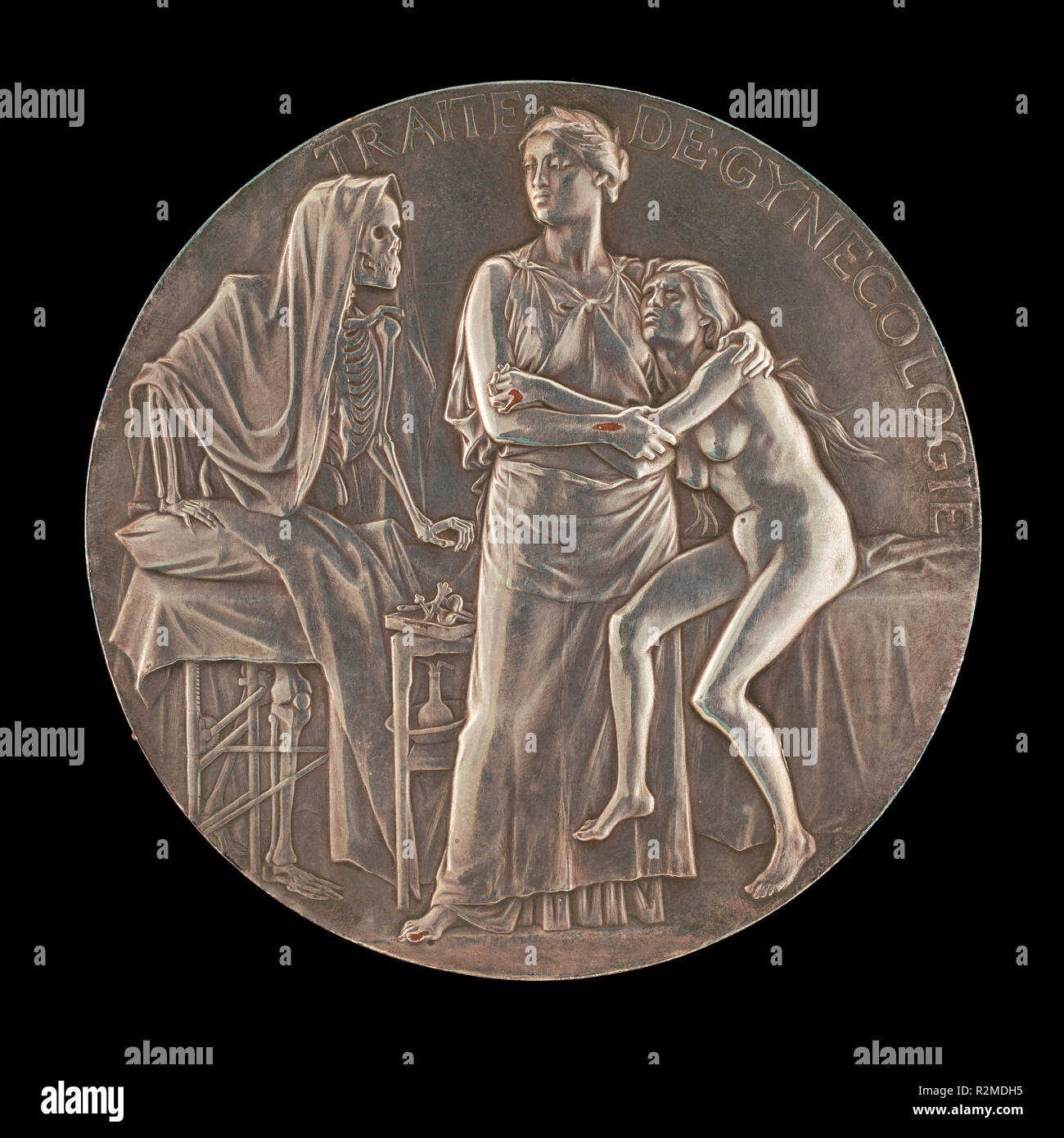 Allegory of the Fight Against Death [reverse]. Dated: 1906. Dimensions: overall (diameter): 10.91 cm (4 5/16 in.). Medium: silvered copper. Museum: National Gallery of Art, Washington DC. Author: Jules-Clément Chaplain. Stock Photo