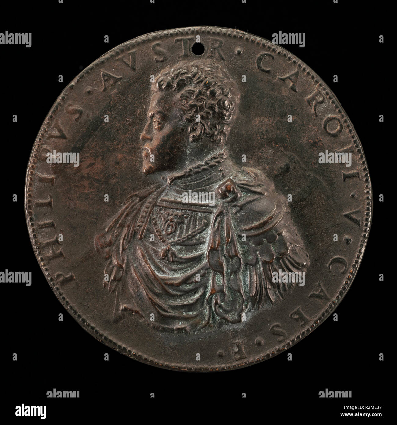 The Future Philip II of Spain as Prince of Austria [obverse]. Dated: 1548/1549. Dimensions: overall (diameter): 7.8 cm (3 1/16 in.). Medium: bronze. Museum: National Gallery of Art, Washington DC. Author: LEONE LEONI. Stock Photo