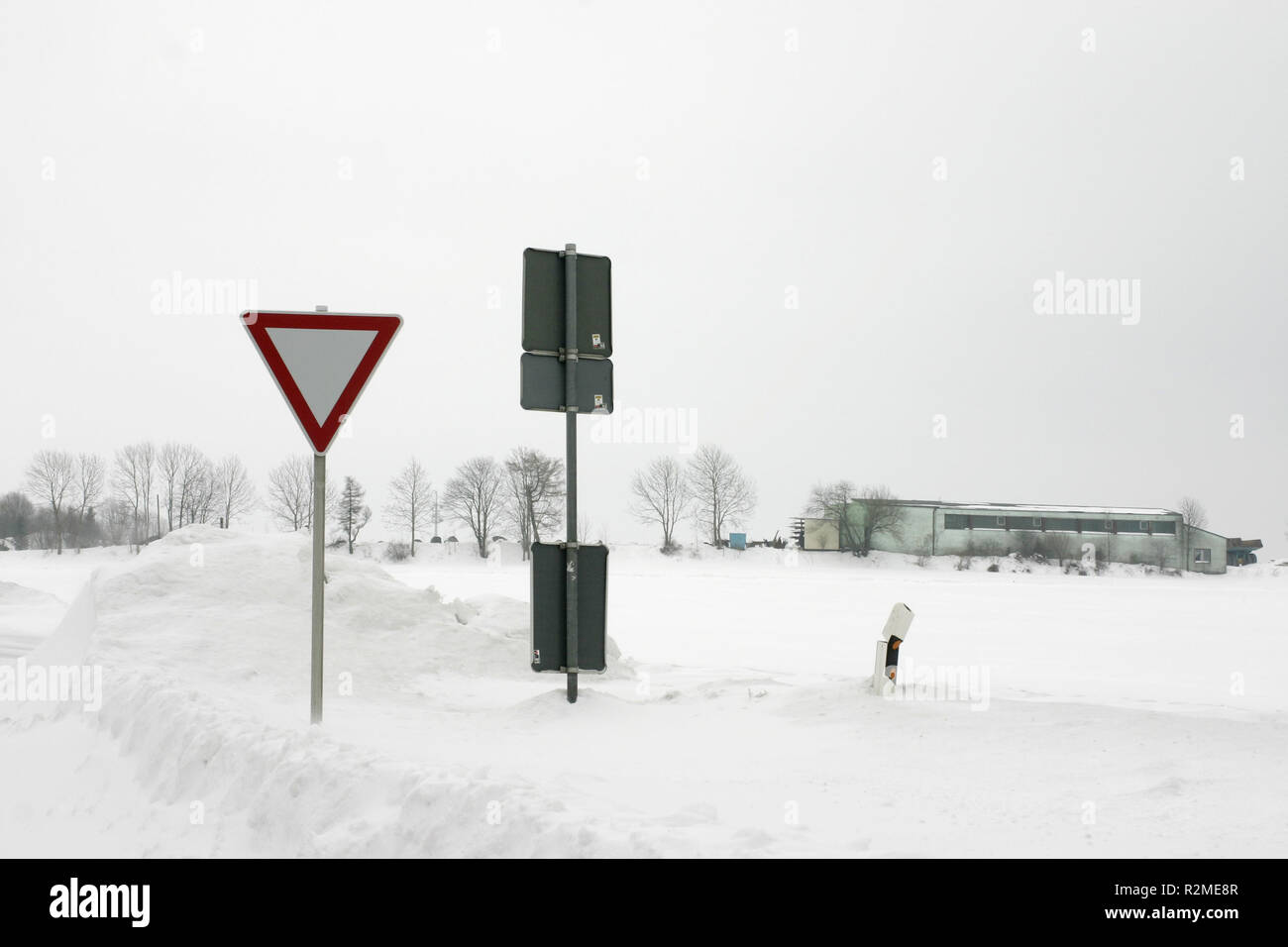 road signs in the snow Stock Photo