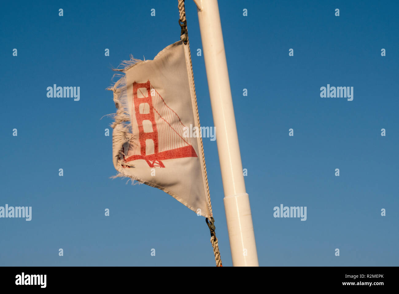 San Francisco, ferry, flag with SF logo Stock Photo