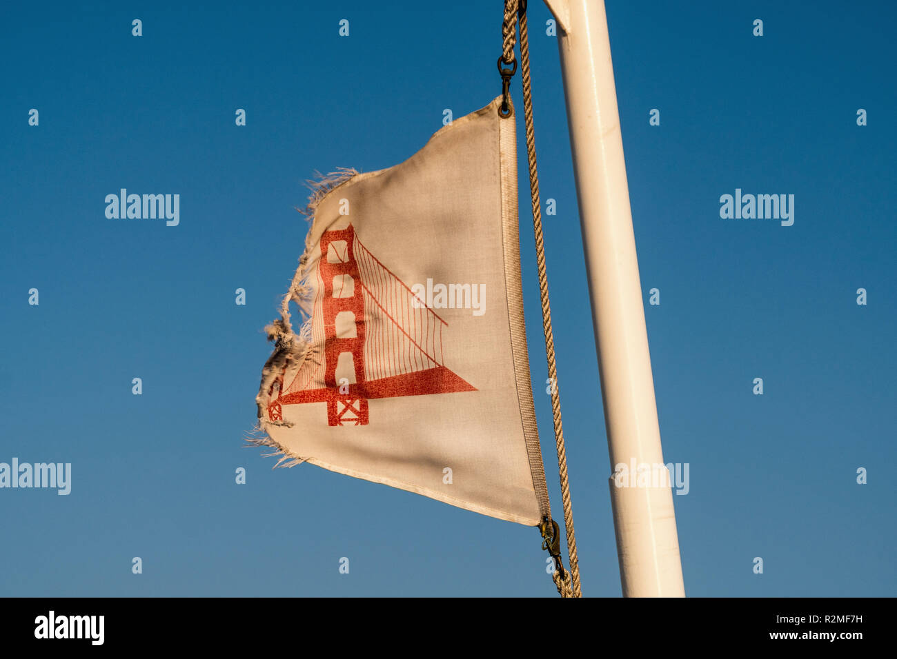 San Francisco, ferry, flag with SF logo Stock Photo