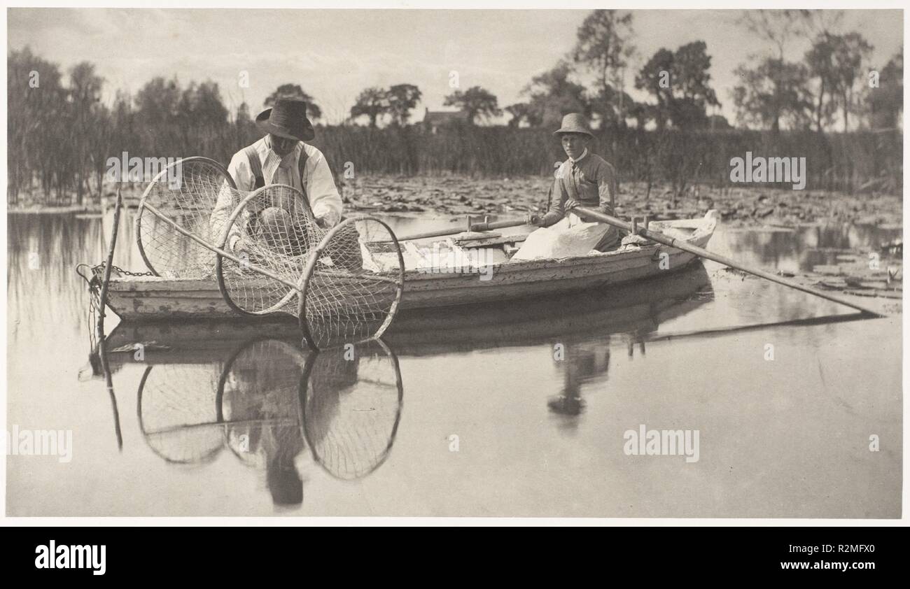 Setting the Bownet. Artist: Peter Henry Emerson (British, born Cuba, 1856-1936). Dimensions: Image: 16.4 x 28.9 cm (6 7/16 x 11 3/8 in.)  Mount: 28.6 x 41.1 cm (11 1/4 x 16 3/16 in.). Date: 1886. Museum: Metropolitan Museum of Art, New York, USA. Stock Photo