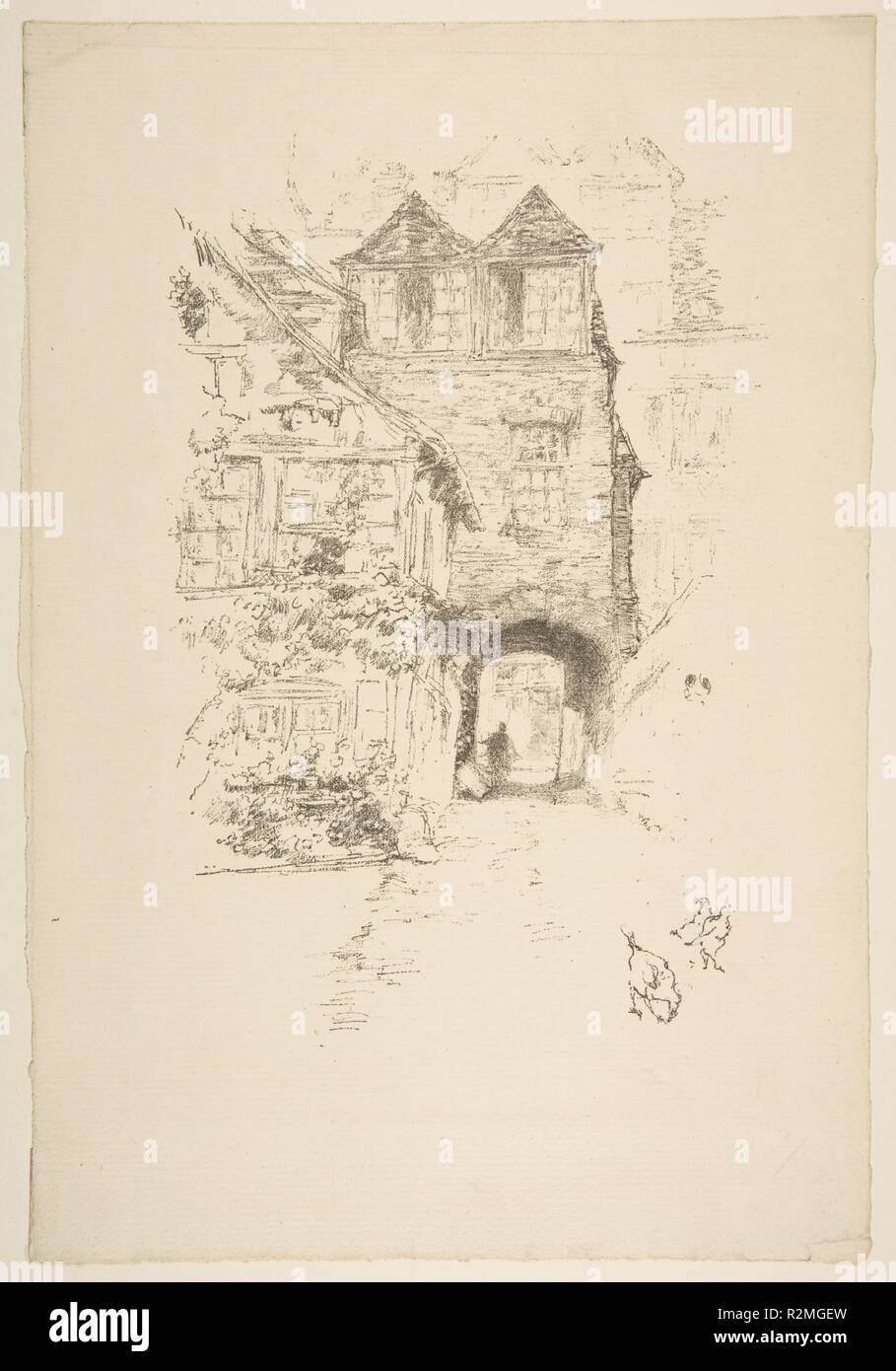 The Priest's House, Rouen. Artist: James McNeill Whistler (American, Lowell, Massachusetts 1834-1903 London). Dimensions: Image: 9 1/16 × 6 1/8 in. (23 × 15.6 cm)  Sheet: 12 13/16 × 8 11/16 in. (32.5 × 22 cm). Date: 1894-95. Museum: Metropolitan Museum of Art, New York, USA. Stock Photo