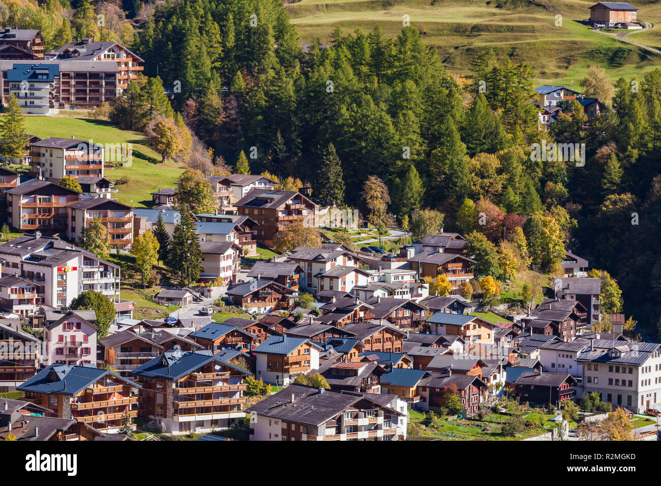 Switzerland, Canton Valais, Leukerbad, chalets, holiday houses, holiday apartments, thermal spa Stock Photo
