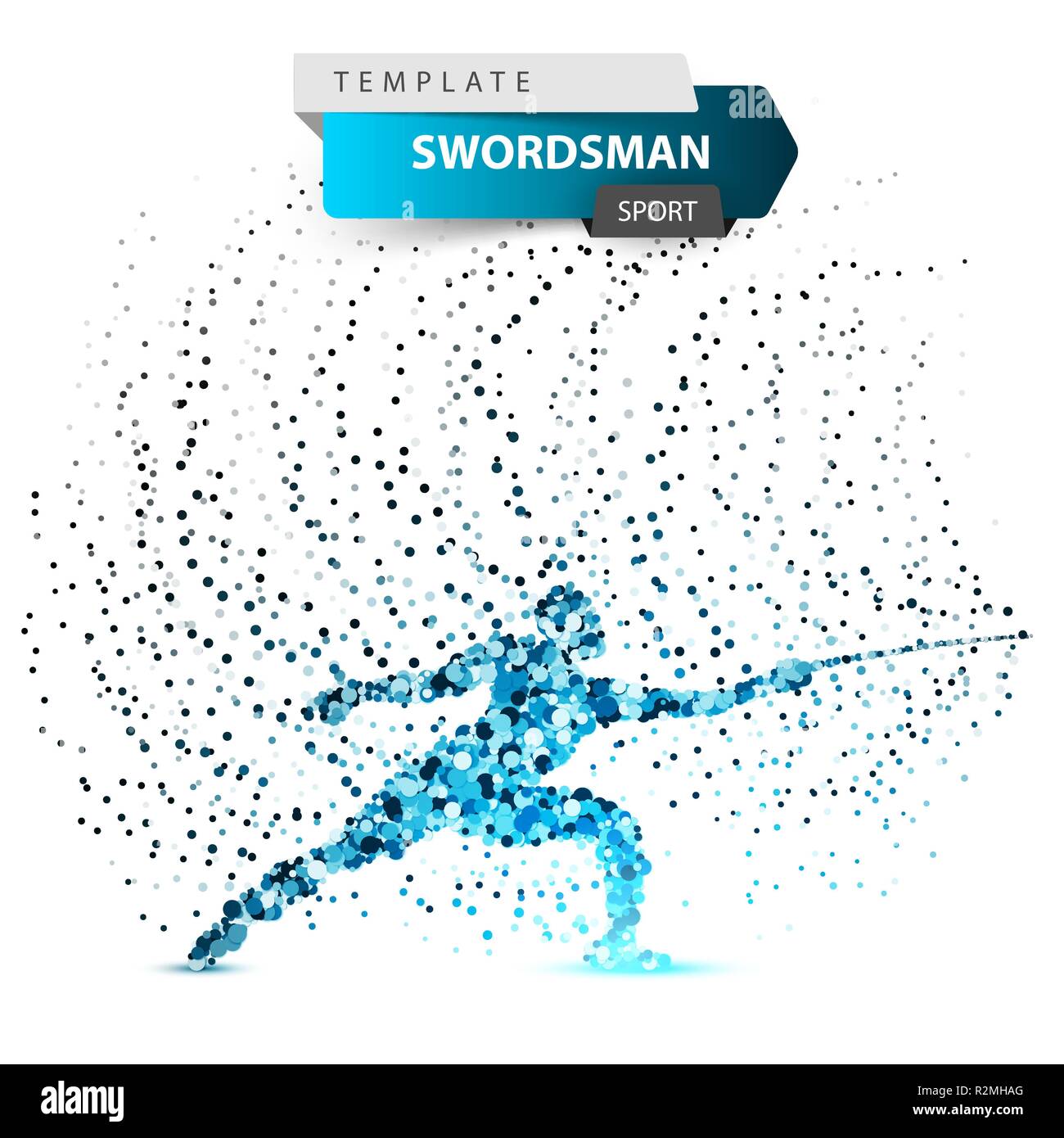 Sportsman, swordsman - glare dot illustration. Stock Vector