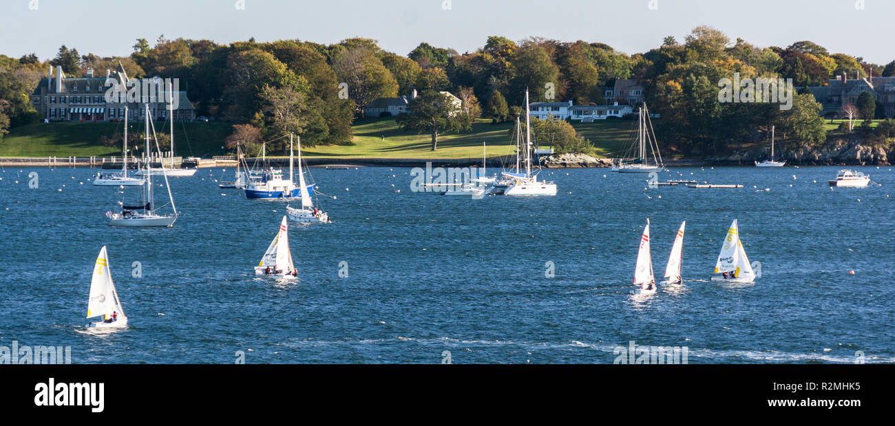 Sailboats off Newport in USA Stock Photo