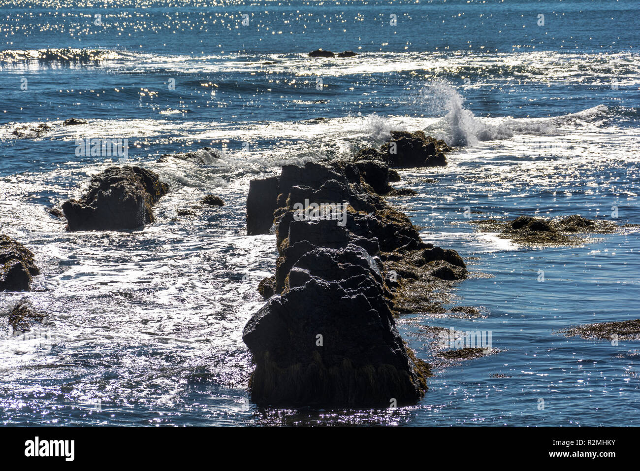 Rocky coast in Newport in USA Stock Photo