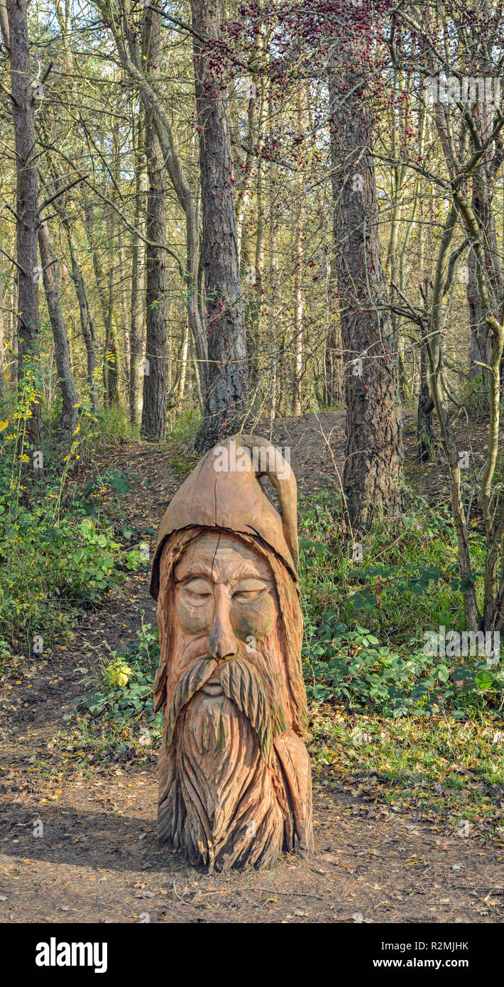 Wood carving sculpture in Irchester country park Northamptonshire United Kingdom Stock Photo