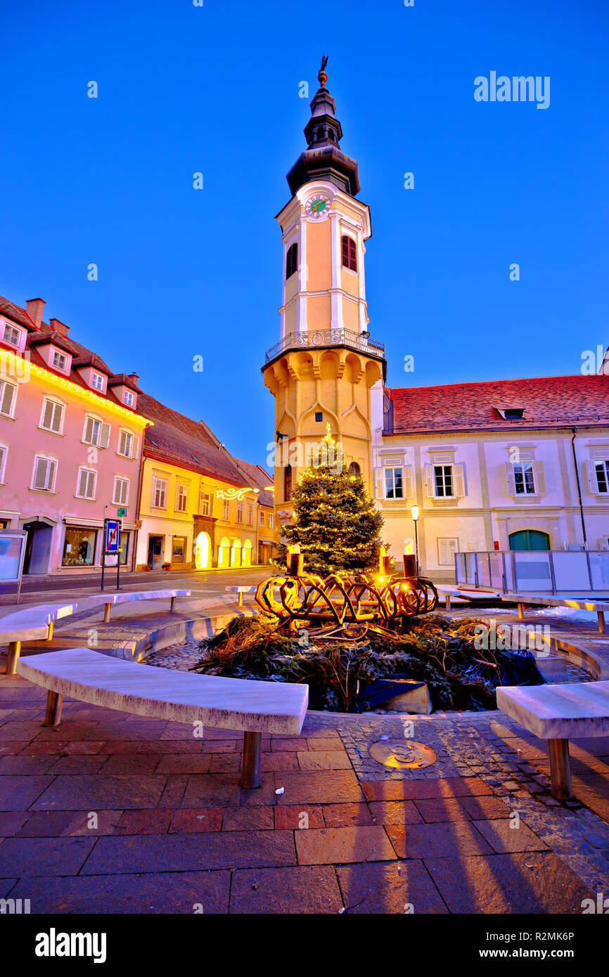 Bad Radkersburg main square and church evening advent view, Steiermark region of Austria Stock Photo