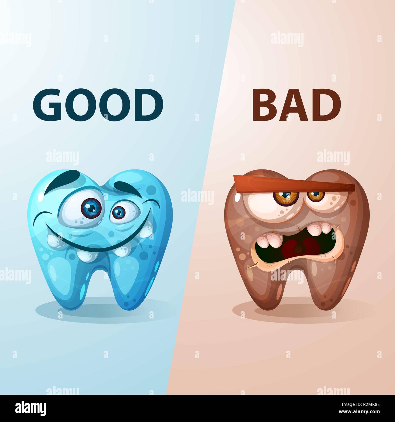 Good and bad tooth illustration. Stock Vector