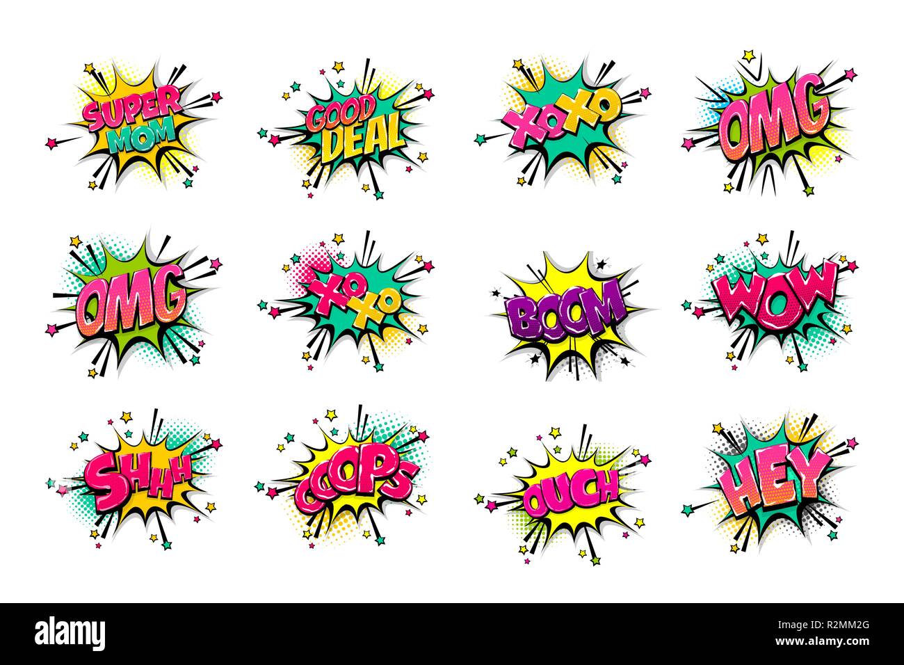 Comic text WOW, boom, bang collection sound effects pop art style. Set  vector speech bubble with word phrase cartoon expression illustration.  Comics b Stock Vector Image & Art - Alamy
