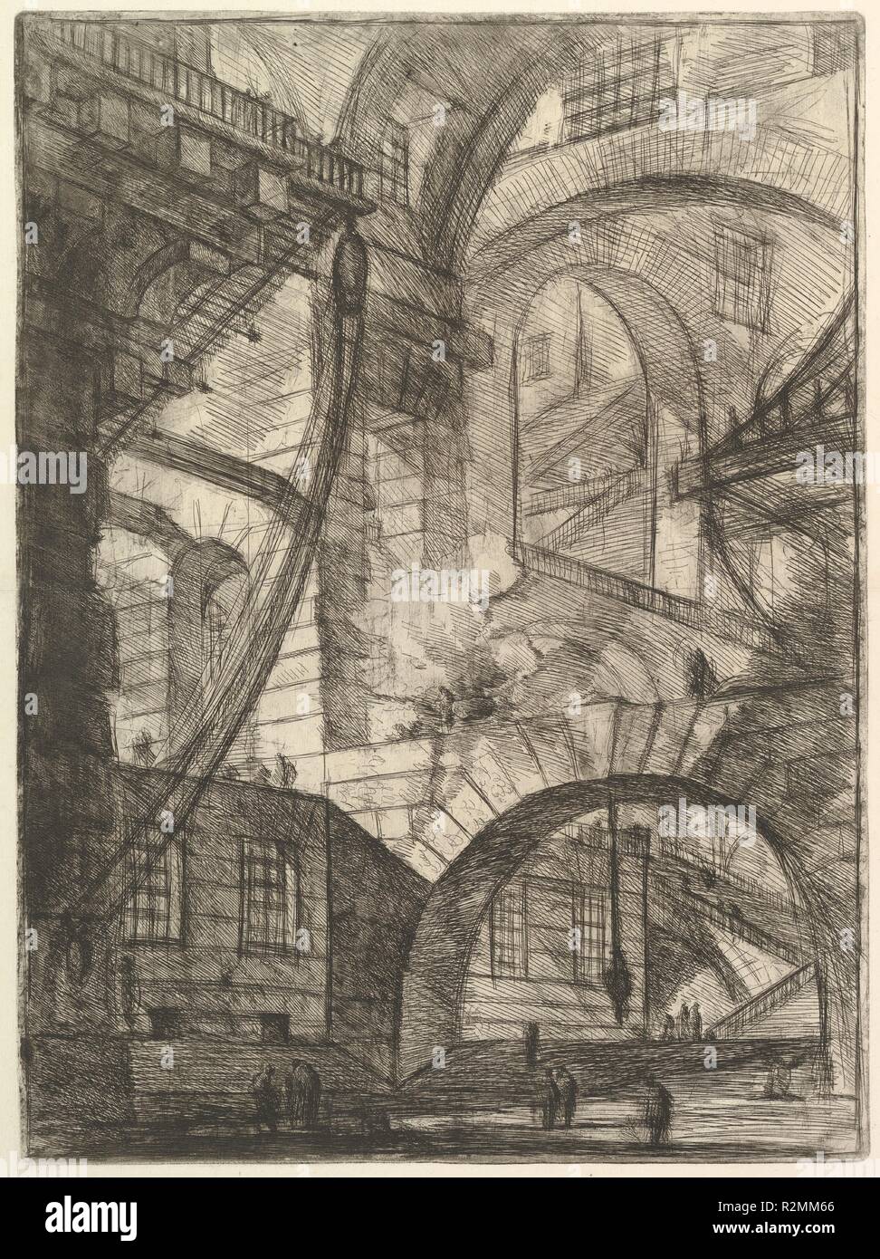 The Smoking Fire, from Carceri d'invenzione (Imaginary Prisons). Artist: Giovanni Battista Piranesi (Italian, Mogliano Veneto 1720-1778 Rome). Dimensions: Sheet: 25 x 19 1/2 in. (63.5 x 49.5 cm)  Sheet: 21 1/4 x 15 11/16 in. (54 x 39.8 cm). Publisher: Giovanni Bouchard (French, ca. 1716-1795). Series/Portfolio: Carceri d'invenzione (Imaginary Prisons). Date: ca. 1749-50. Museum: Metropolitan Museum of Art, New York, USA. Stock Photo