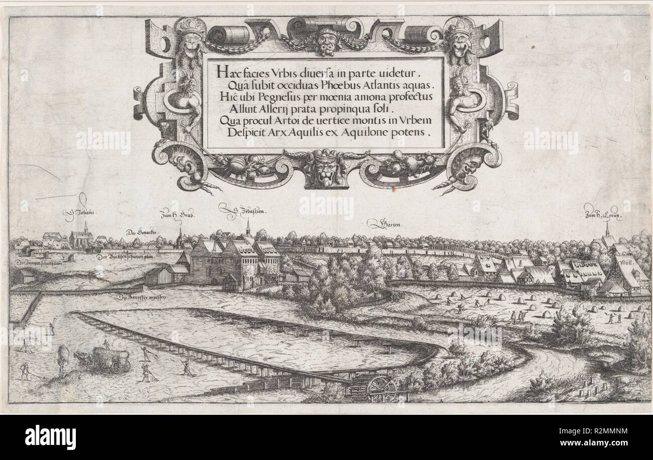 View of Nuremberg, to the West, left plate. Artist: Hanns Lautensack (German, Bamberg (?) ca. 1520-1564/66 Vienna). Dimensions: Plate: 12 1/16 × 19 5/16 in. (30.7 × 49 cm). Date: 1552. Museum: Metropolitan Museum of Art, New York, USA. Stock Photo