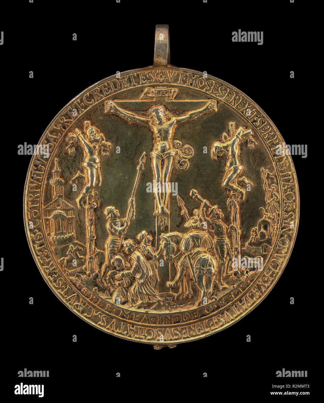 The Crucifixion [reverse]. Dated: 1536. Dimensions: overall (diameter without loop): 6.82 cm (2 11/16 in.)  overall (diameter with loop): 7.9 cm (3 1/8 in.). Medium: gilded bronze. Museum: National Gallery of Art, Washington DC. Author: Hans Reinhart the Elder. Stock Photo
