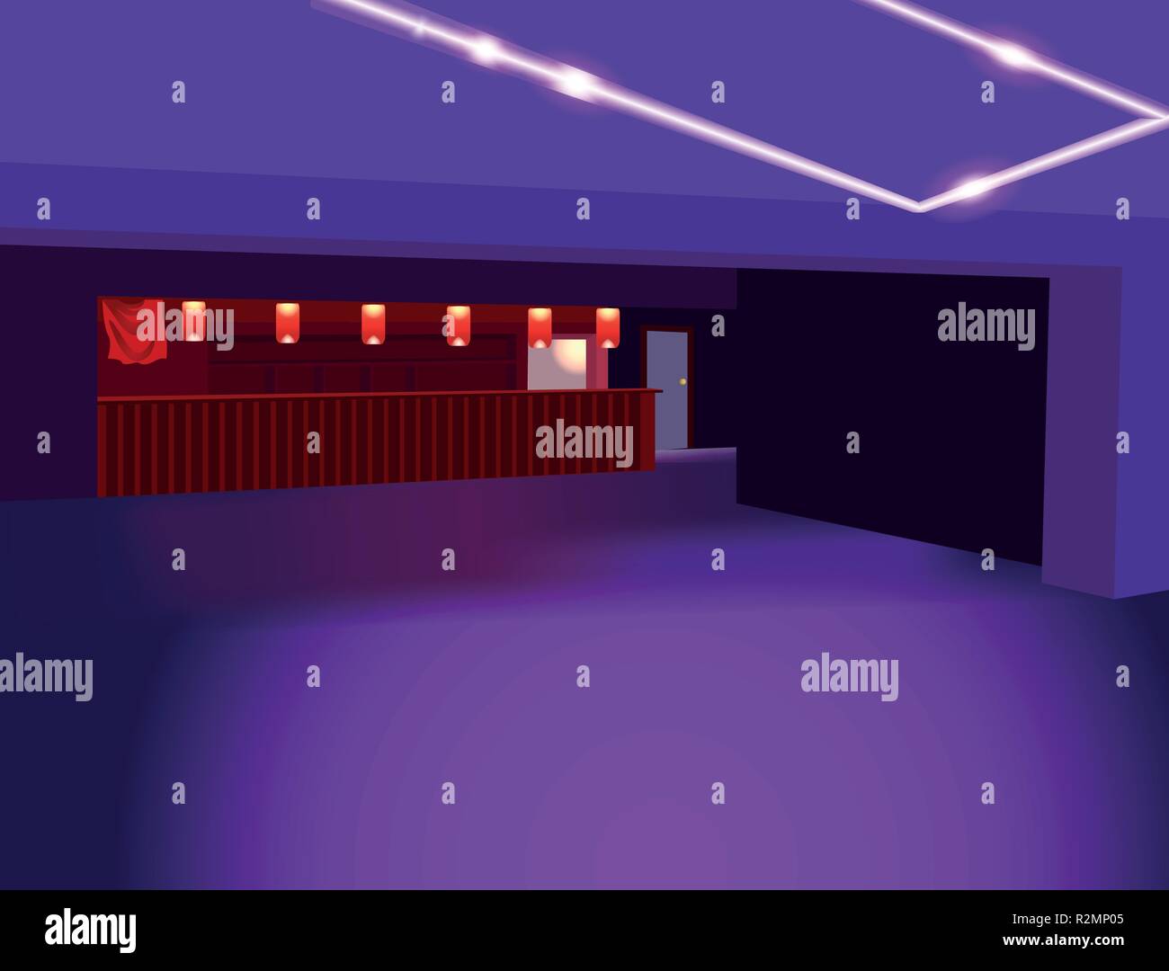 Purple vector background with perspective. Abstract club interior with ...