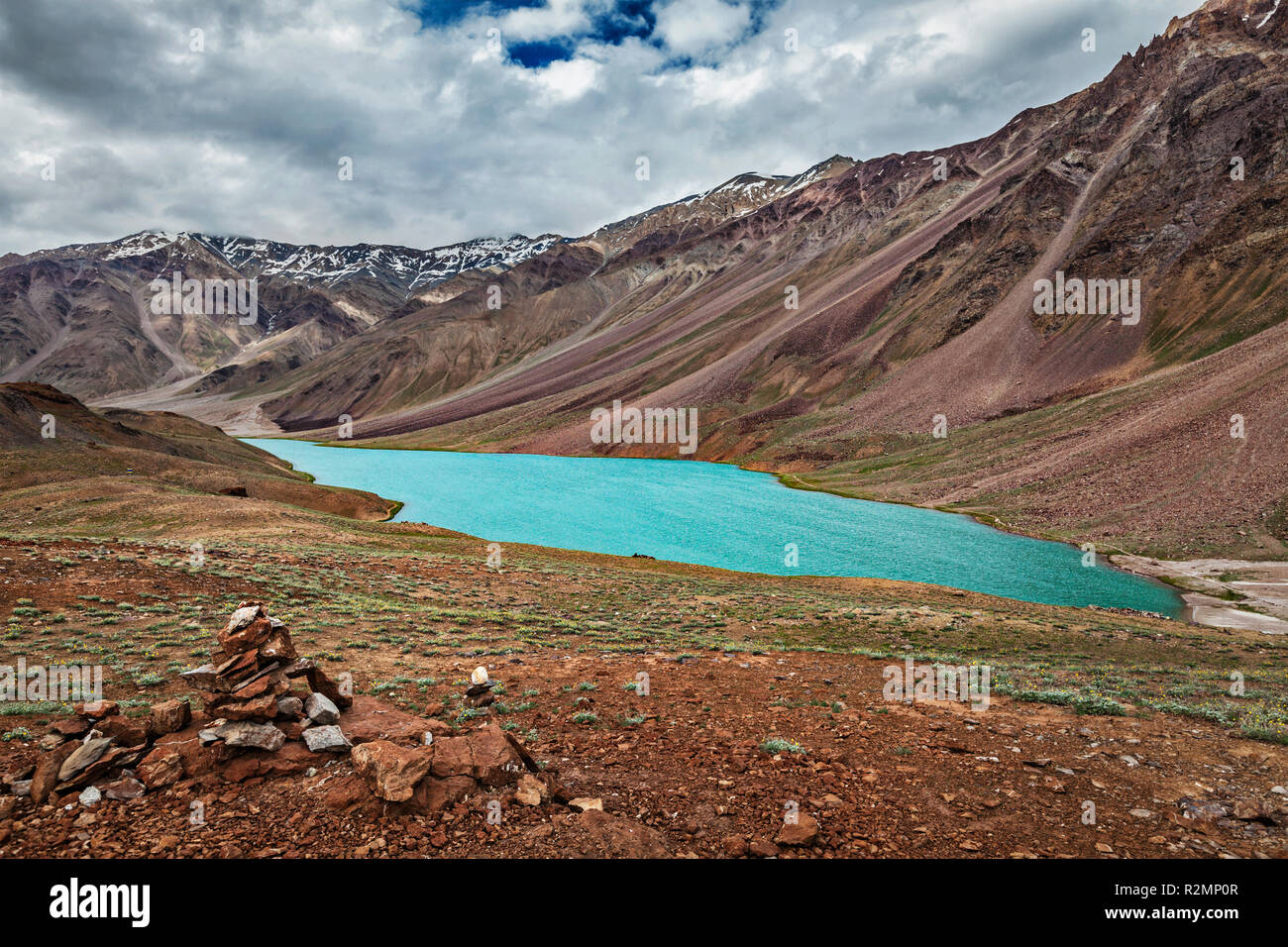 Chandra Tal lake in Himalayas Stock Photo