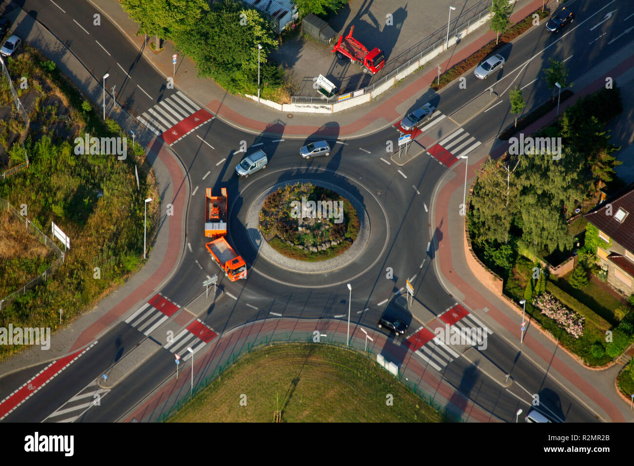 Aerial View, Unna, Roundabout, Road, Lorry, Curves, Ruhr Area, North Rhine-Westphalia, Germany, Europe Stock Photo