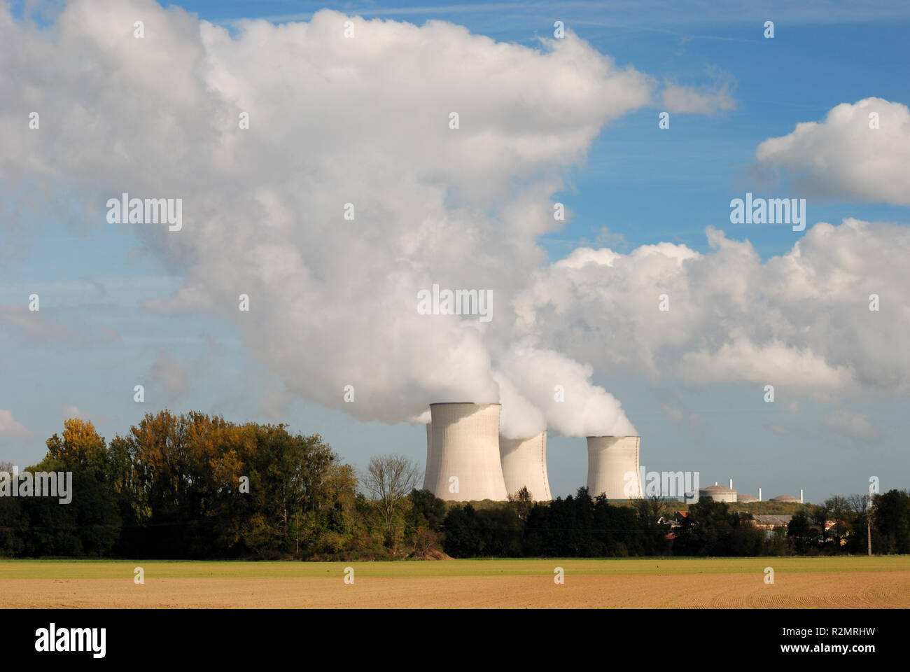 cooling towers of a nuclear power plant Stock Photo