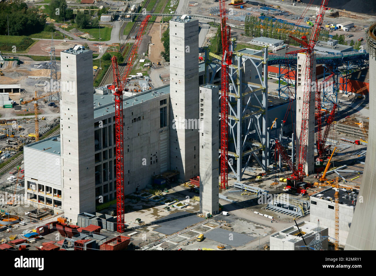 Aerial View, RWE Power, Power Station, Westphalia, Coal Power Station, Construction Site, Uentrop, Welver, Ruhr Area, North Rhine-Westphalia, Germany, Europe Stock Photo