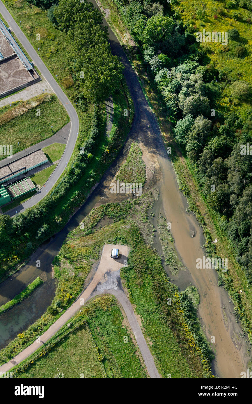 Aerial photograph, Seseke, Art, Pixel tube, Winter, Hörbelt, Terminal of a canal system, Catch as catch can, Kamen, Ruhr area, North Rhine-Westphalia, Germany, Europe, Stock Photo