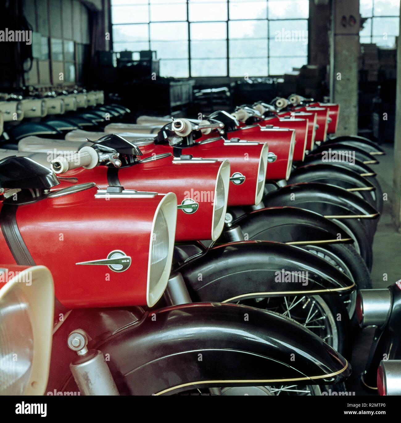 MZ Motorbikes ES 150 in the production hall of the VEB Motorbike factory Zschopau Stock Photo