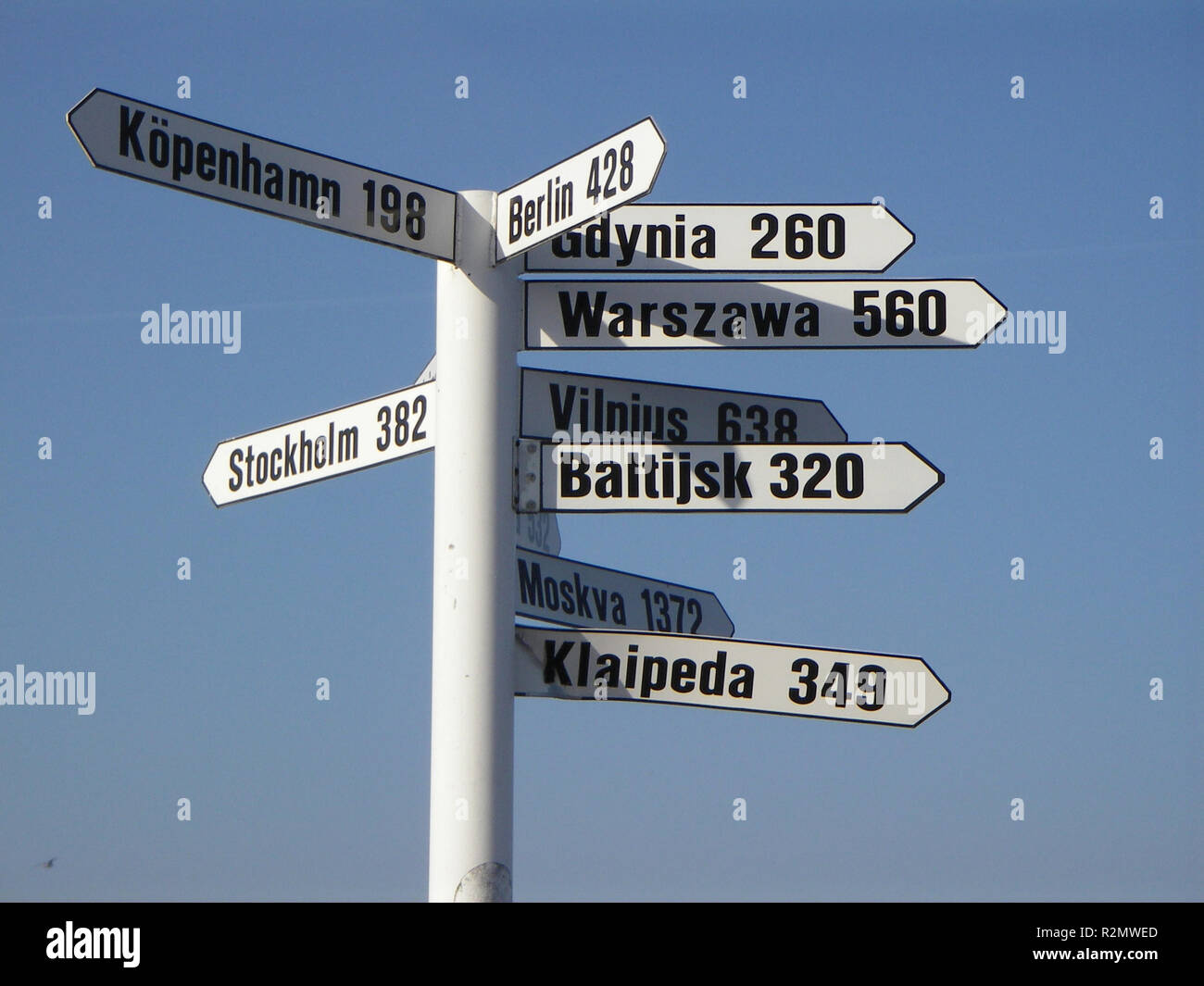 signpost at karlskrona in sweden Stock Photo
