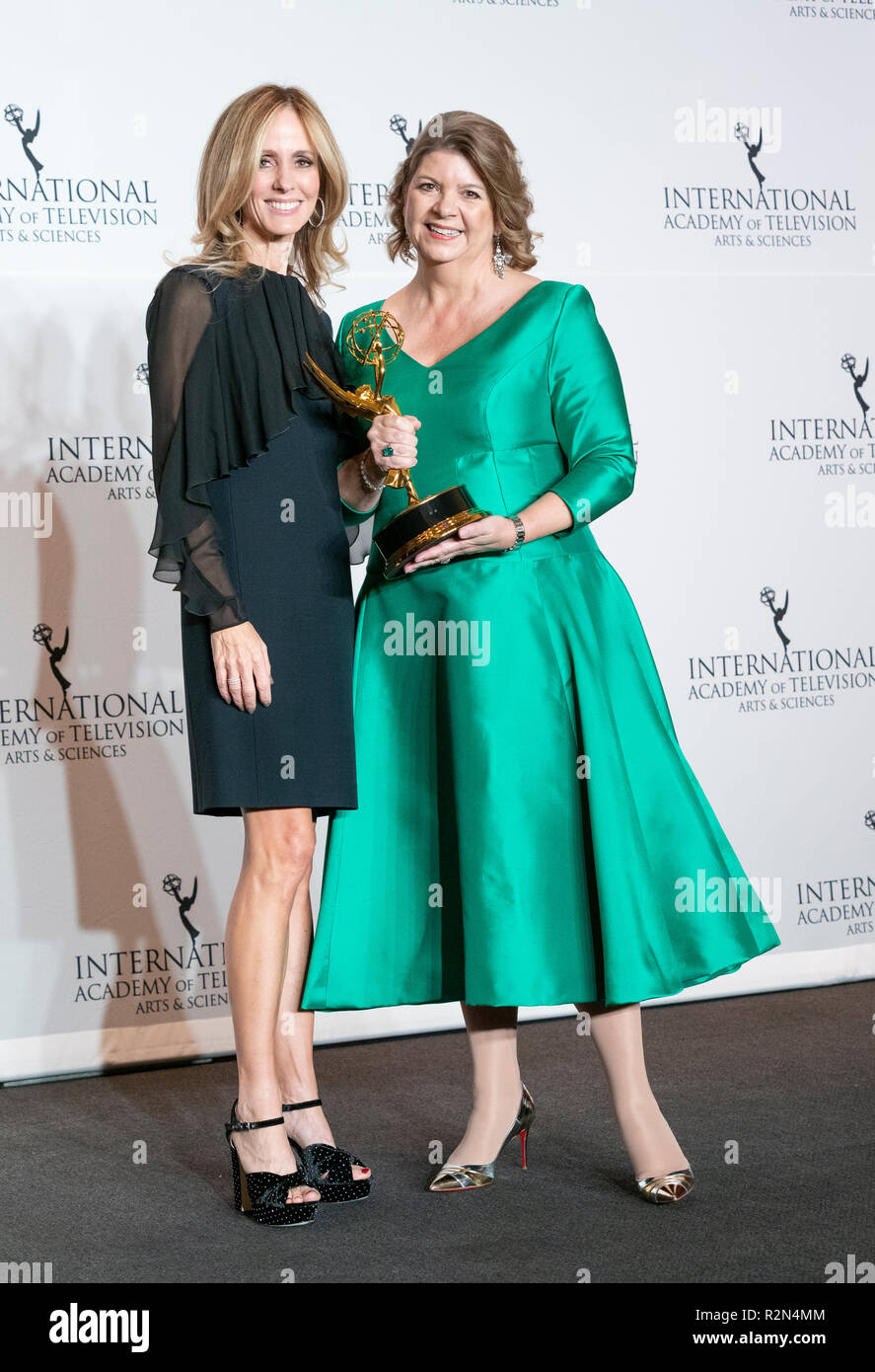 New York, United States. 19th Nov, 2018. New York, NY - November 19, 2018: Sophie Turner Laing winner of the Directorate Award poses with Dana Walden during the 46th International Emmy Awards at Hilton hotel Credit: lev radin/Alamy Live News Stock Photo