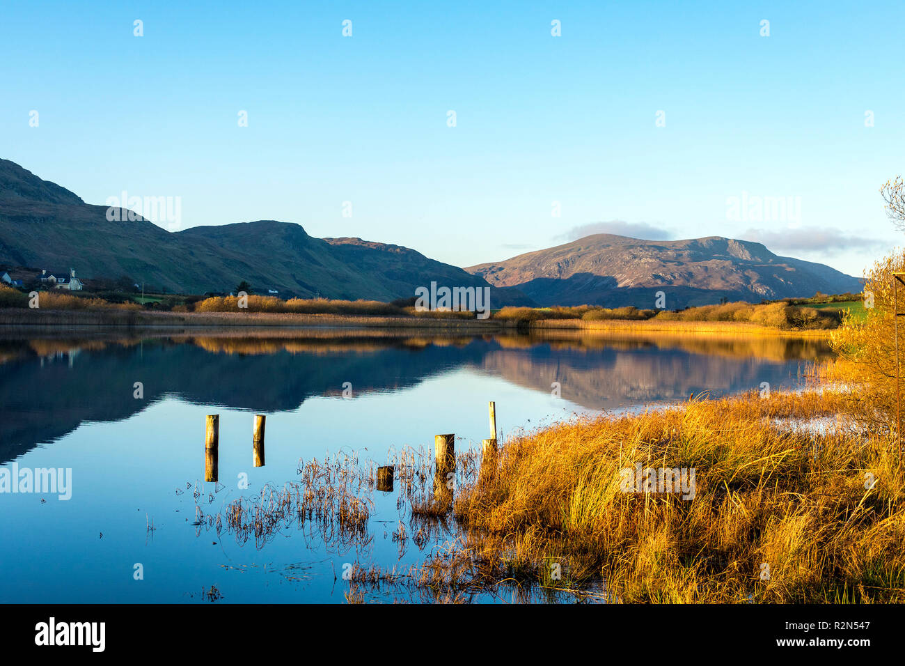 Lake Shanaghan, Ardara, County Donegal, Ireland. 20th November 2018. A still lake reflects hills around the village on a clear, crisp and cold morning. Credit: Richard Wayman/Alamy Live News Stock Photo