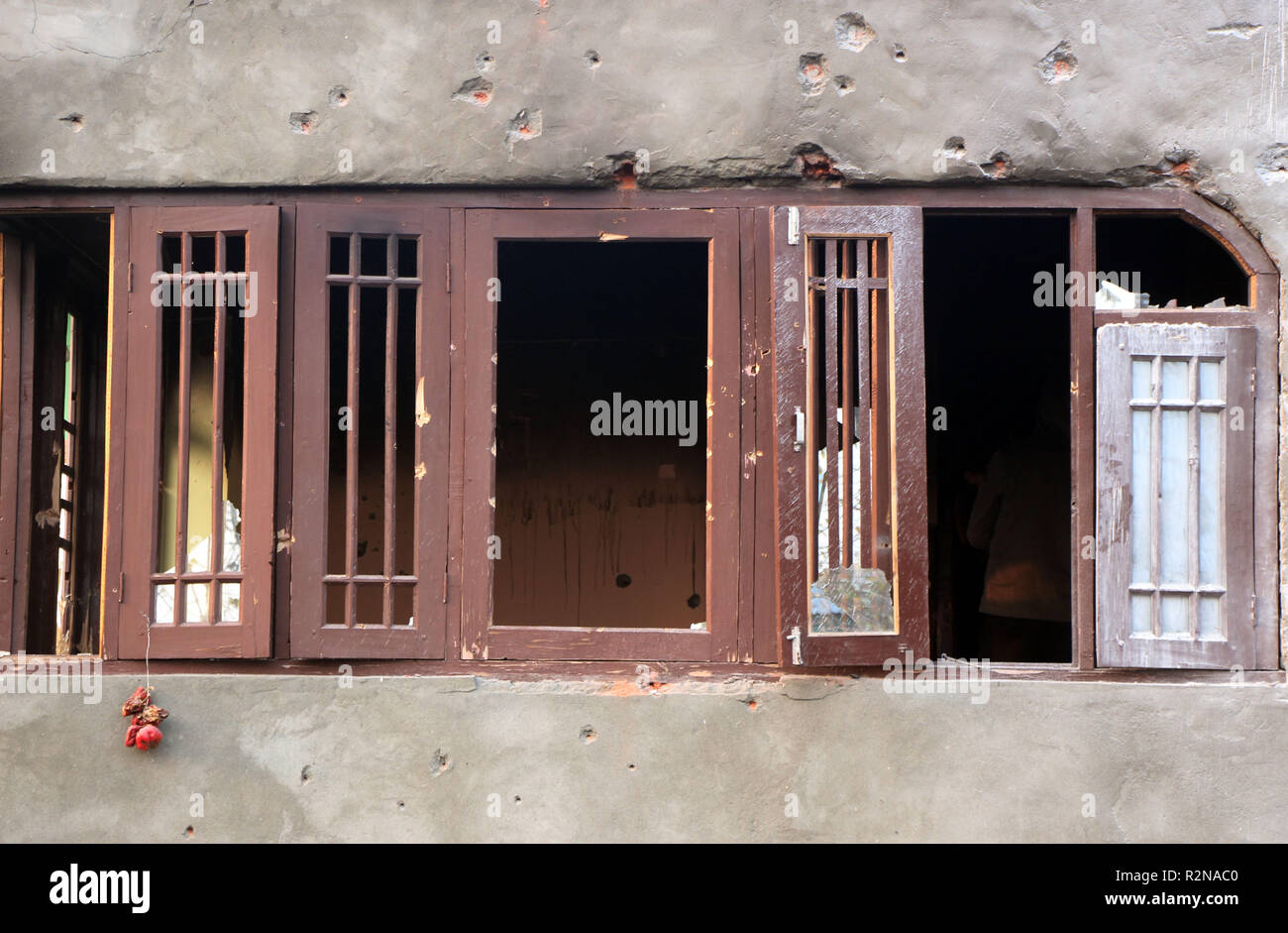 Shopian Jammu And Kashmir India th Nov 18 The Damaged Windows Of The House Where The Rebels Were Holed Up Is Seen In Nadigam Area Of Shopian Some 65 Kilometers From Srinagar