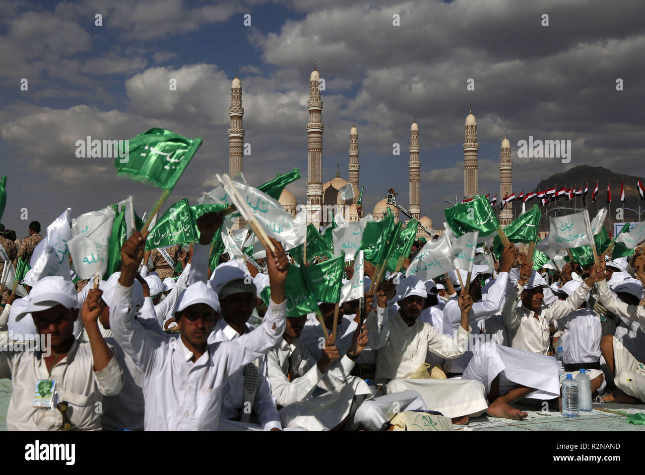 Sanaa, Yemen. 20th Nov, 2018. Yemenis take part in a rally celebrating ...