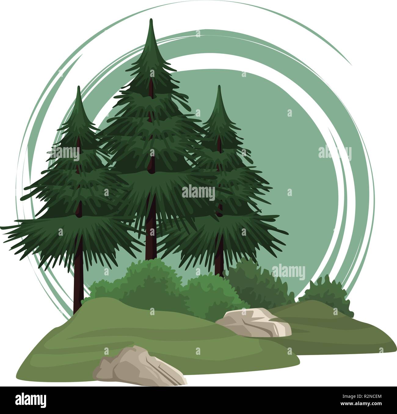 Cartoon Trees And Rocks Trees with bushes and rocks nature landscape cartoon vector ...