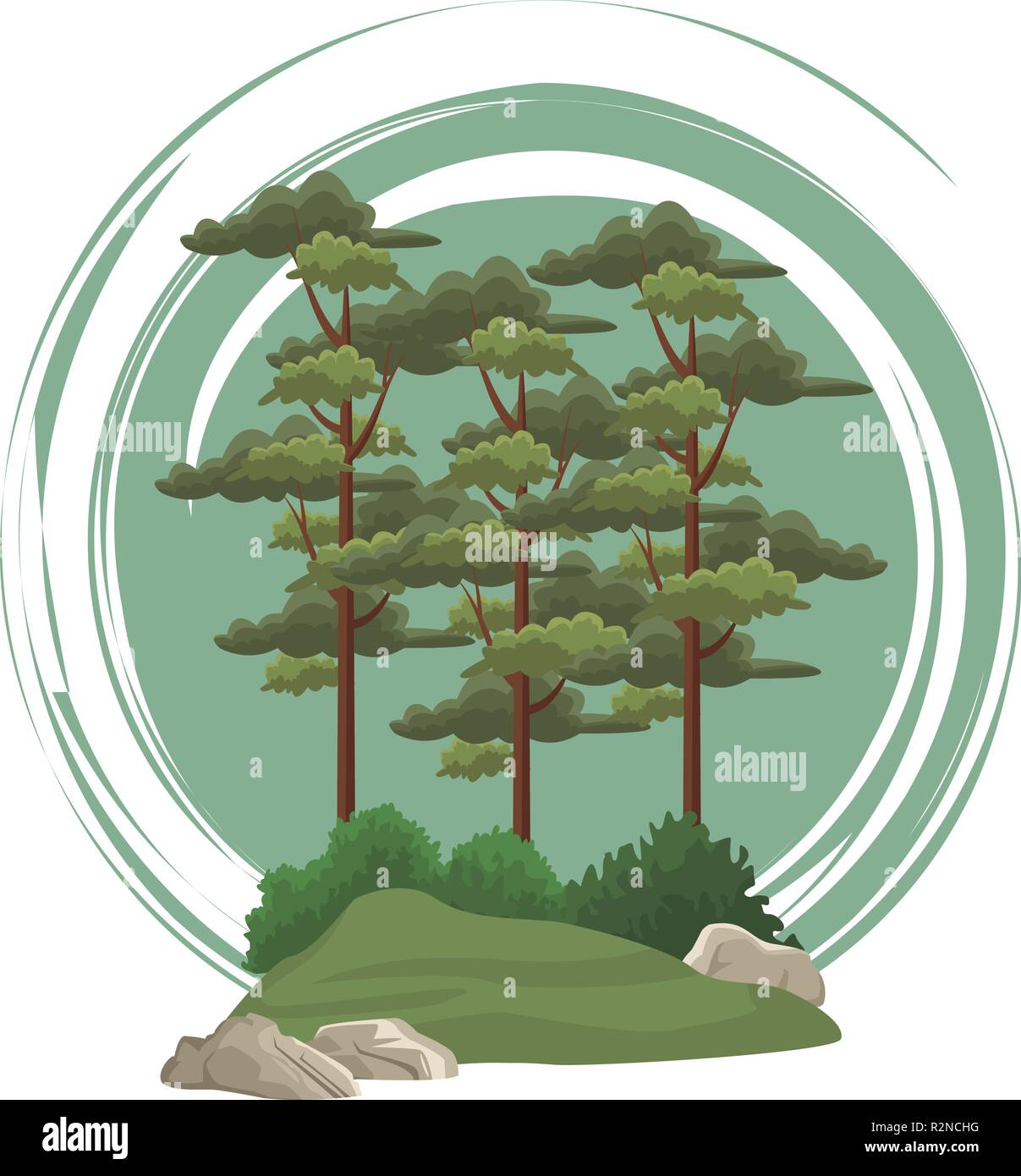 Cartoon Trees And Rocks Trees with bushes and rocks nature landscape cartoon vector ...